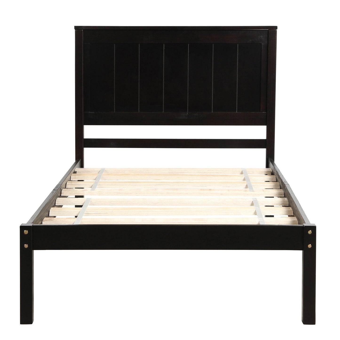 Strong Espresso Wood Platform Bed and Headboard