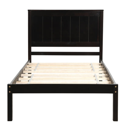 Strong Espresso Wood Platform Bed and Headboard