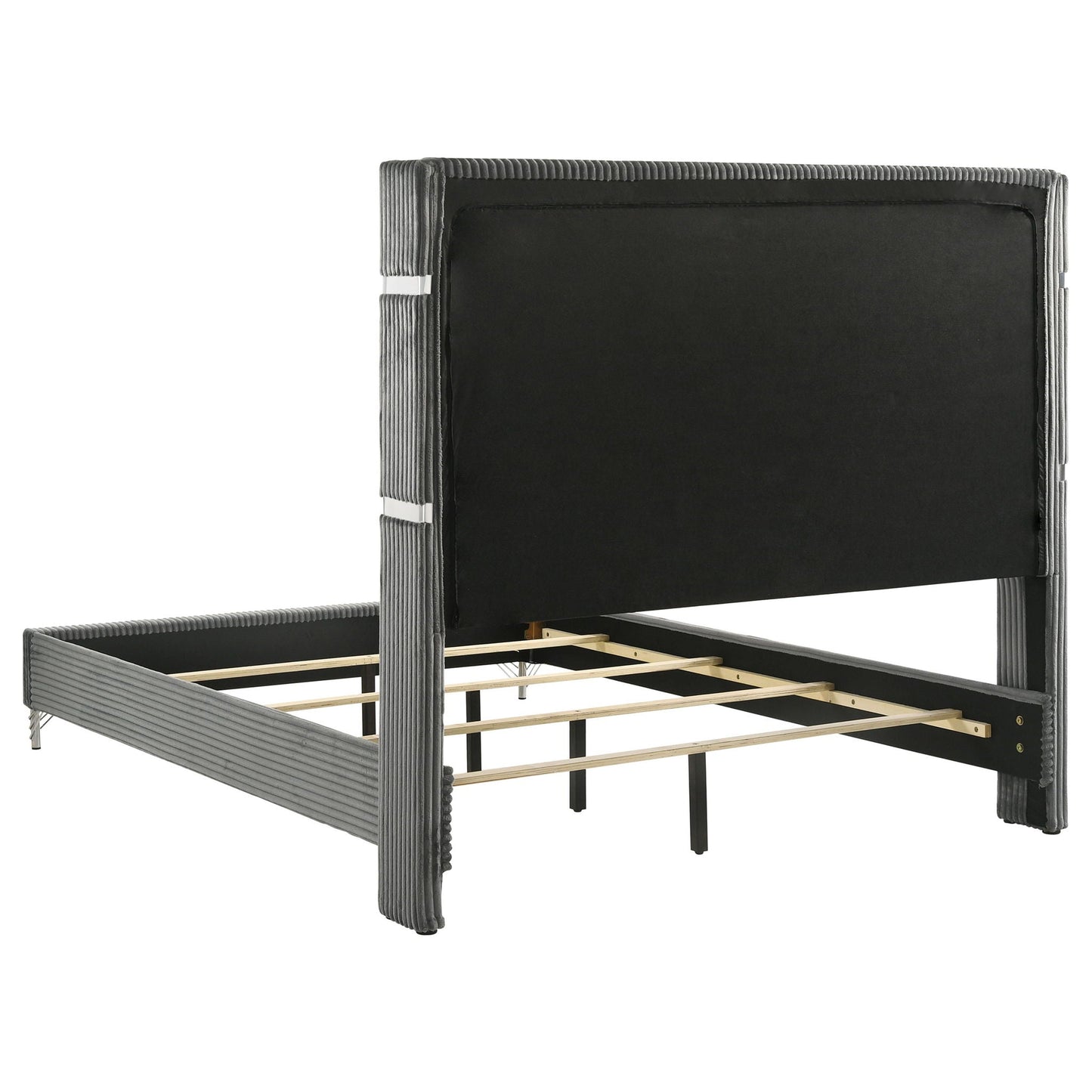 Malcolm wingback bed frame in gray ribbed upholstery, HouseOfZazla 5-piece bedroom set on Tampa Home & Garden Store