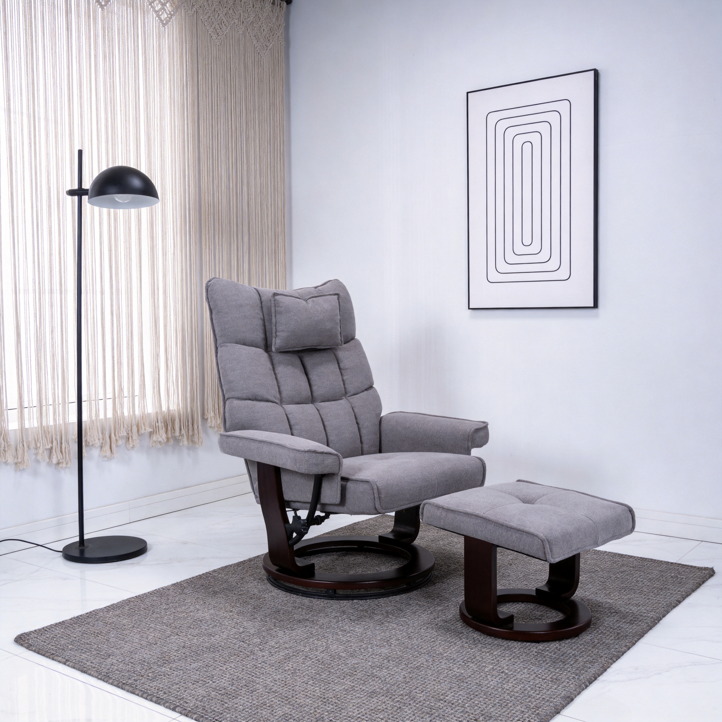 8-Point Massage Recliner with Ottoman in gray fabric with dark wood base by HouseOfZazla on Tampa Home & Garden Store