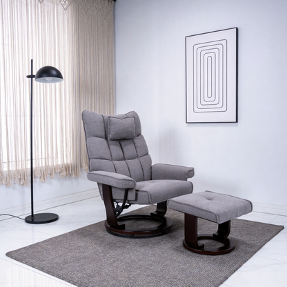 8-Point Massage Recliner with Ottoman in gray fabric with dark wood base by HouseOfZazla on Tampa Home & Garden Store