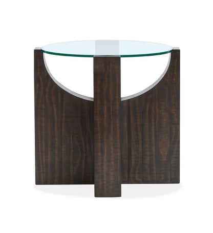 Beckham end table Unique Piece Furniture round glass top on dark wood base on Tampa Home & Garden Store