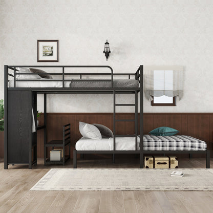 Queen Over Queen Bunk Bed With Desk and Wardrobe