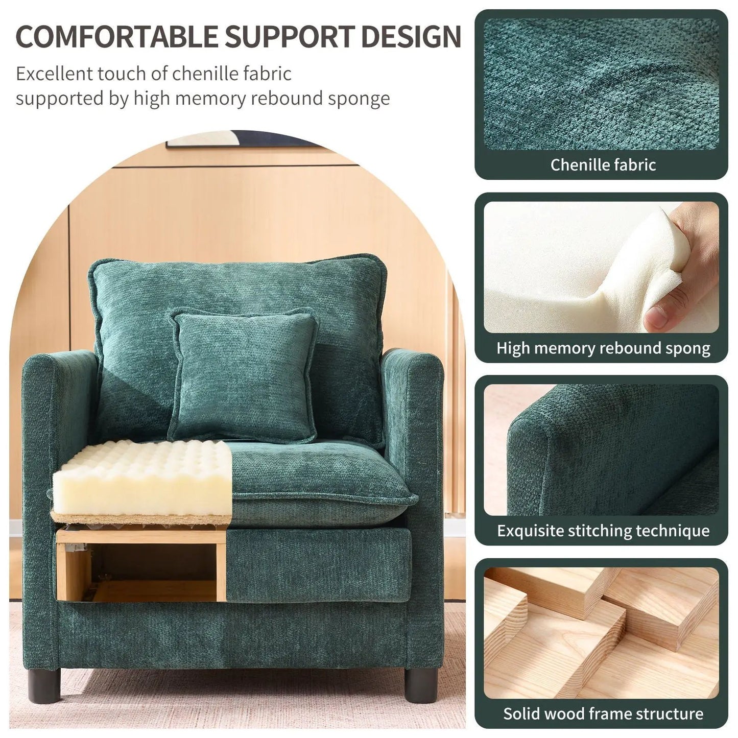 Modern Reading Armchair with Cozy Cushioned Back