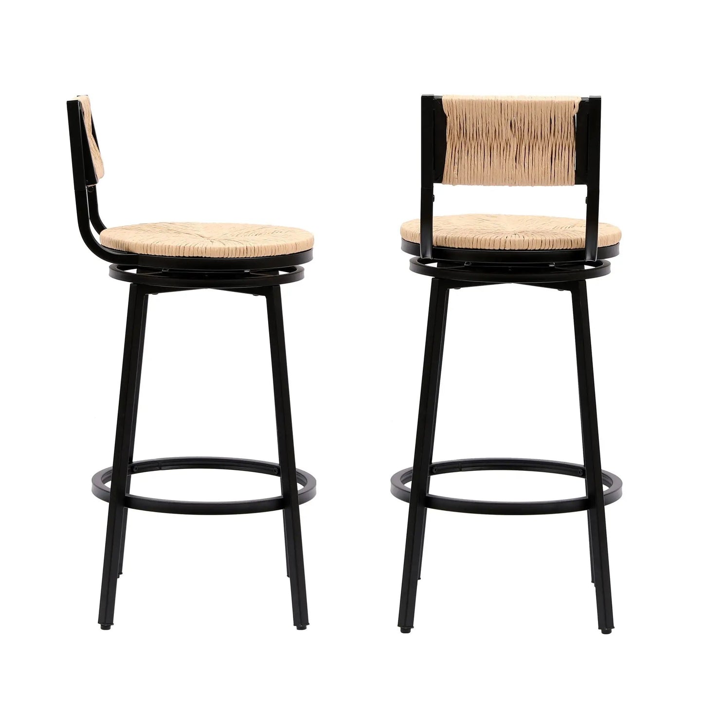 Bar stools swivel counter chairs with black metal frame and beige rope seats set of 2 on Tampa Home & Garden Store