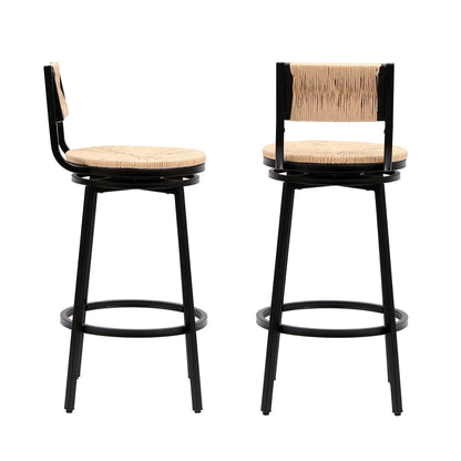Bar stools swivel counter chairs with black metal frame and beige rope seats set of 2 on Tampa Home & Garden Store