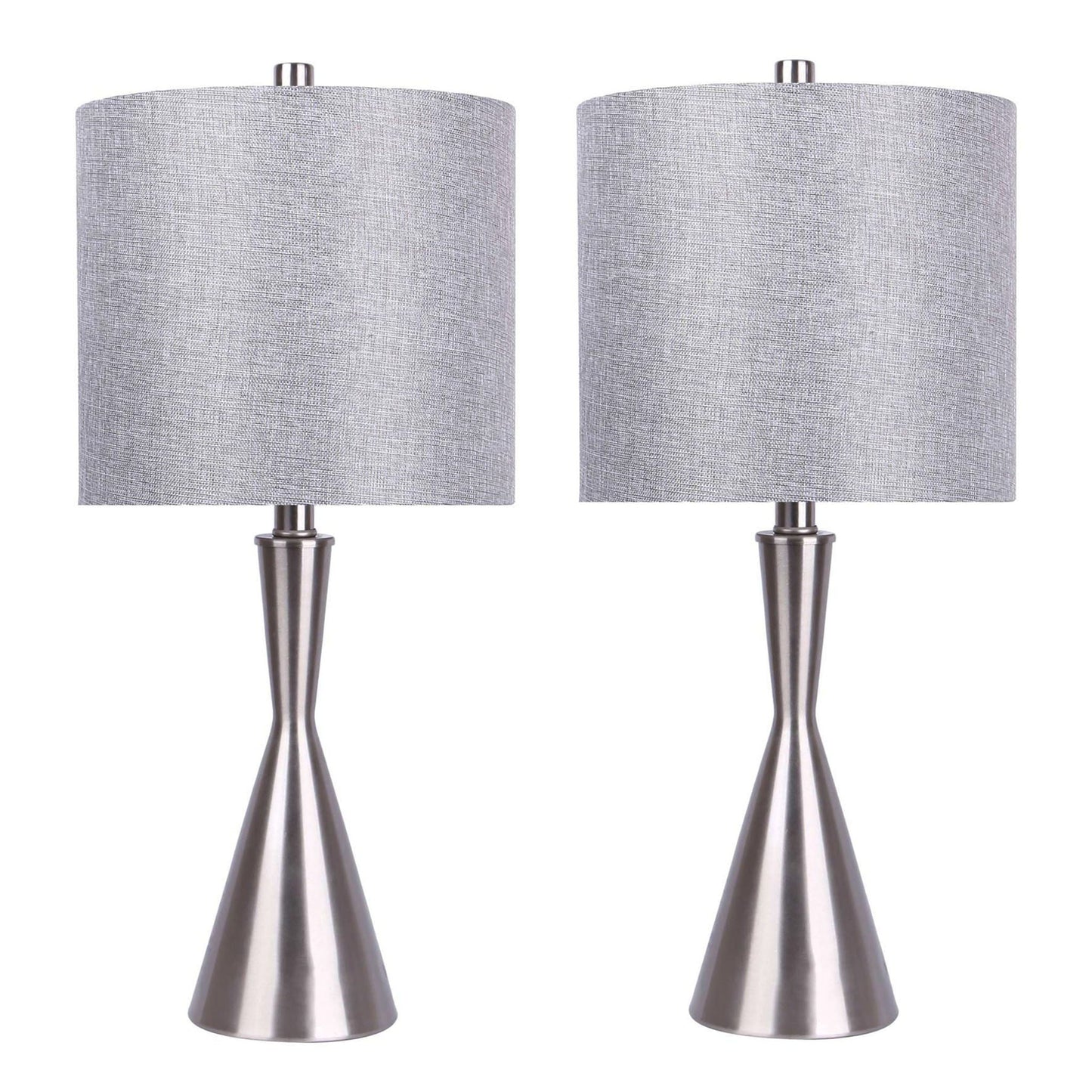 Gemma contemporary lamp set of 2 with gray fabric shades and brushed nickel bases on Tampa Home & Garden Store