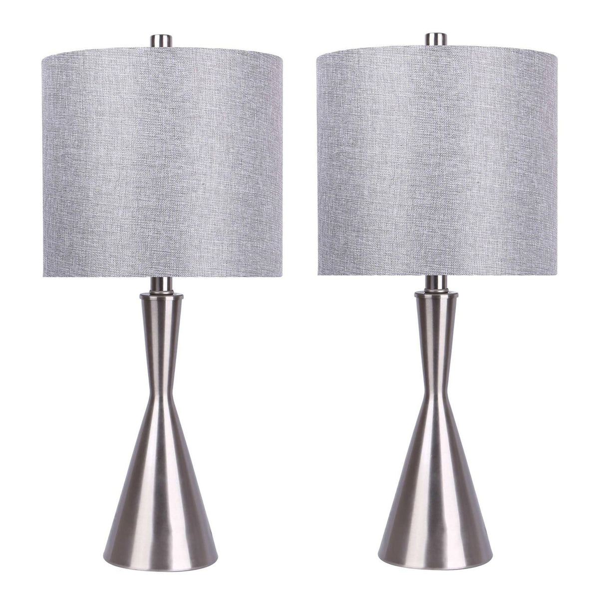 Gemma contemporary lamp set of 2 with gray fabric shades and brushed nickel bases on Tampa Home & Garden Store