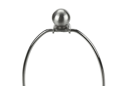 Table lamp: silver spherical finial and curved chrome arm on Tampa Home & Garden Store