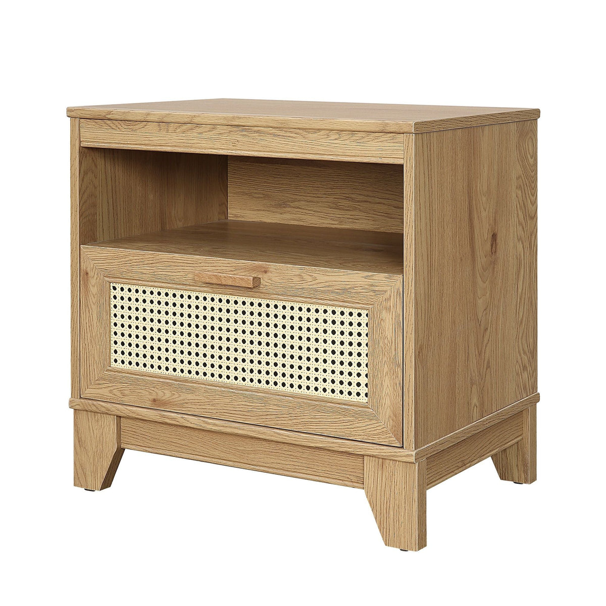 Modern Cane Accent Nightstand light brown oak with 1 drawer and cane panel HouseOfZazla on Tampa Home & Garden Store