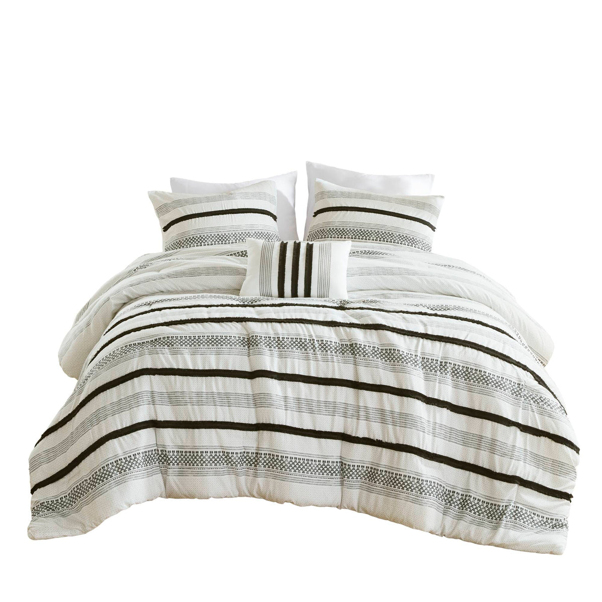 7 Piece Stripe Comforter and Quilt Set, HouseOfZazla, white with black stripes, king/cal king on Tampa Home & Garden Store