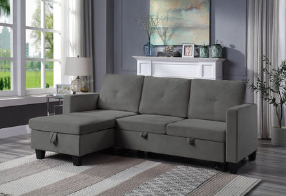 Nova reversible sleeper sectional with storage chaise in gray fabric, 3 cushions on Tampa Home & Garden Store