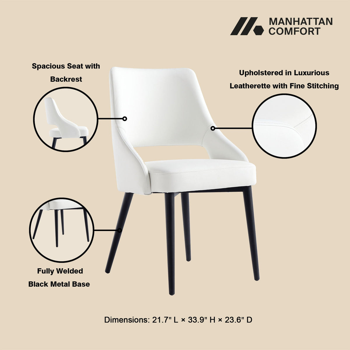 Tremont Dining Chair white leatherette with steel frame by HouseOfZazla on Tampa Home & Garden Store