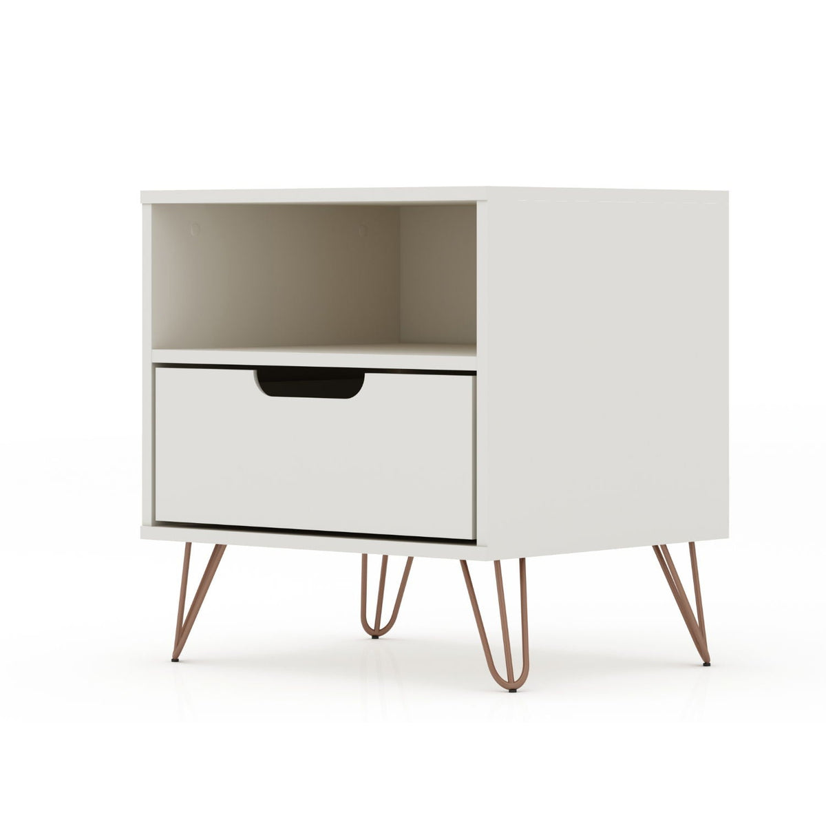 Rockefeller Nightstand with 1 drawer, white, copper hairpin legs by HouseOfZazla on Tampa Home & Garden Store