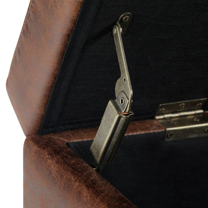 Avalon Storage Ottoman Bench close-up with metal hinge on black fabric on Tampa Home & Garden Store