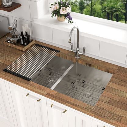 Undermount Double Bowl Sink and Brushed Nickel