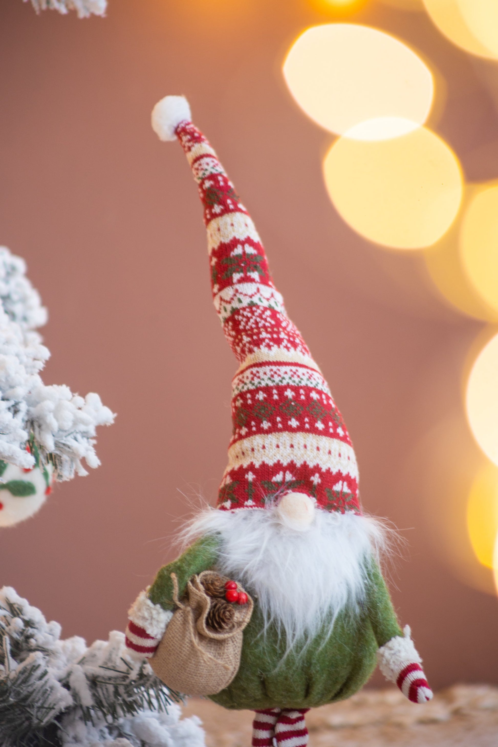 Set of 2 fabric holiday gnomes with red knitted hats and green bodies HouseOfZazla decor on Tampa Home & Garden Store