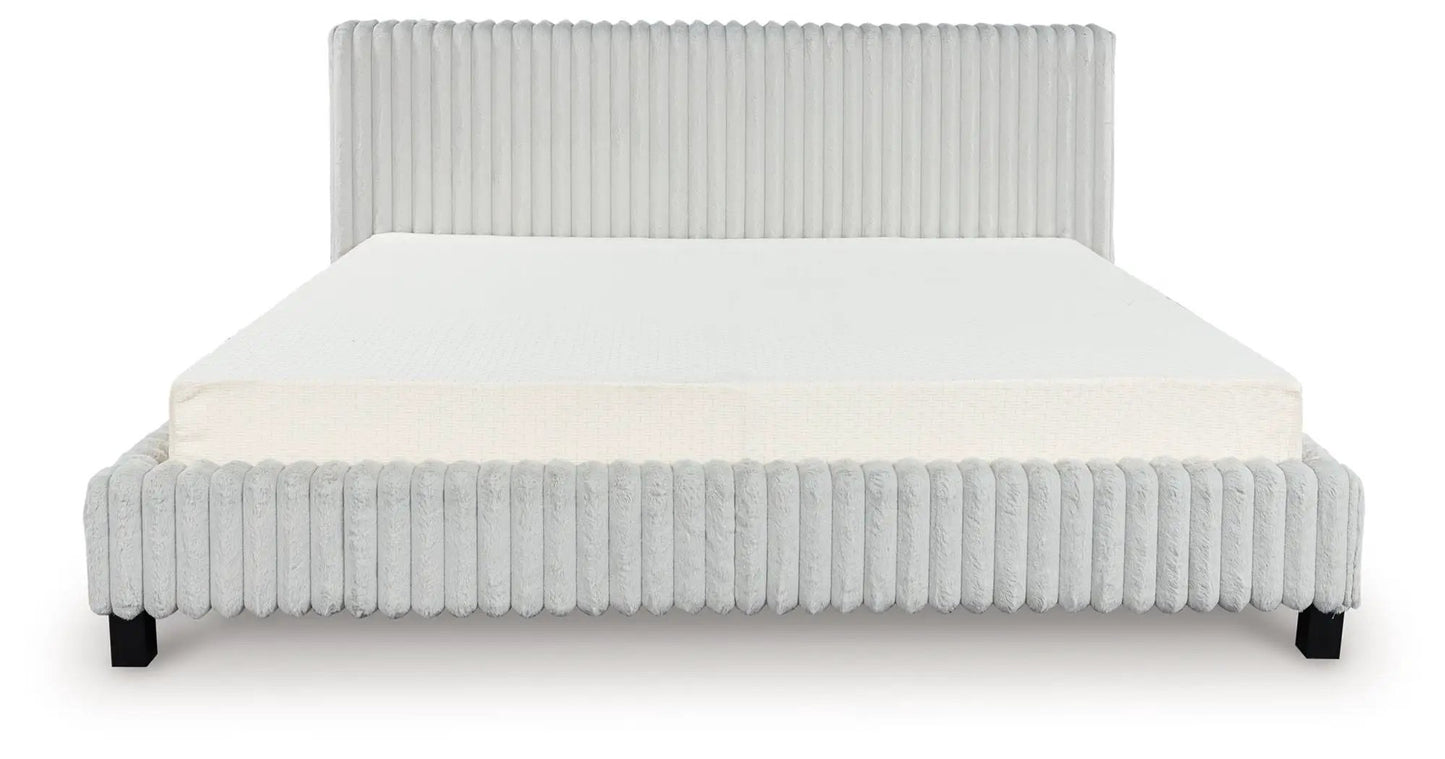 Zuraleus Upholstered Bed gray velvet with tall ribbed headboard by Unique Piece Furniture on Tampa Home & Garden Store