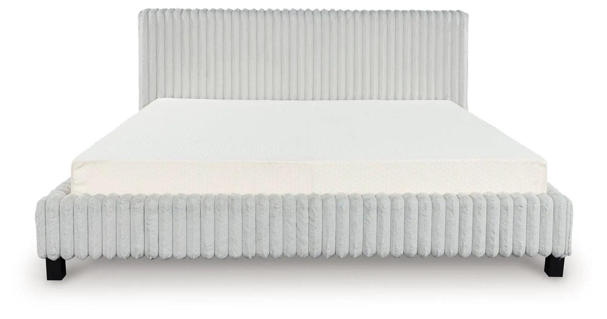 Zuraleus Upholstered Bed gray velvet with tall ribbed headboard by Unique Piece Furniture on Tampa Home & Garden Store