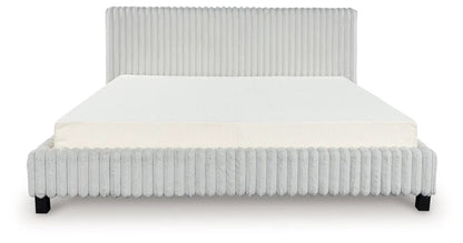 Zuraleus Upholstered Bed gray velvet with tall ribbed headboard by Unique Piece Furniture on Tampa Home & Garden Store