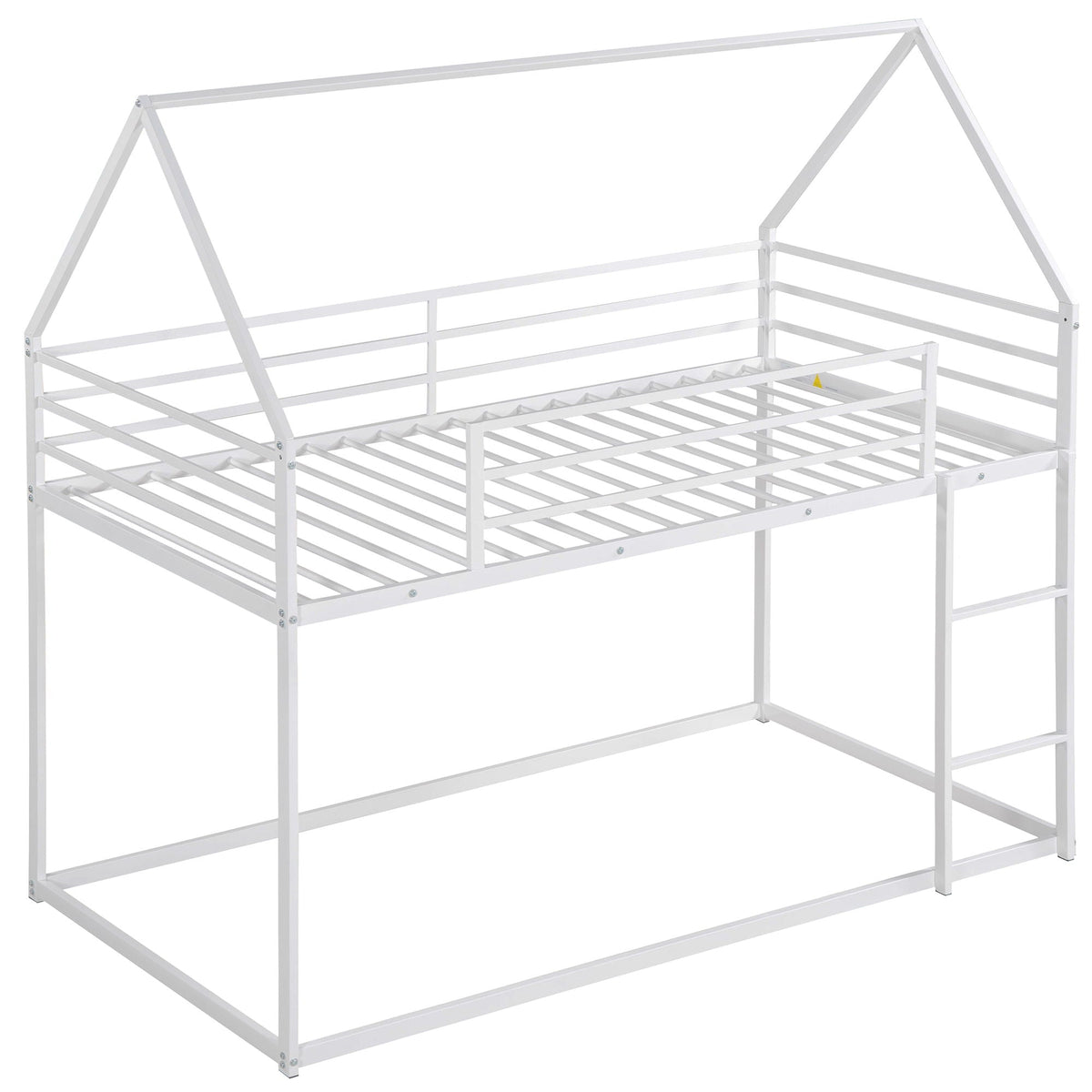 HouseOfZazla white metal bunk bed with built-in ladder and guard rails on Tampa Home & Garden Store