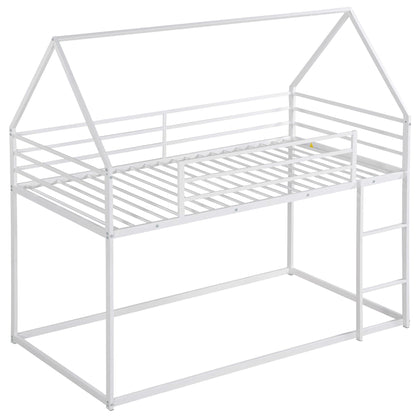 HouseOfZazla white metal bunk bed with built-in ladder and guard rails on Tampa Home & Garden Store