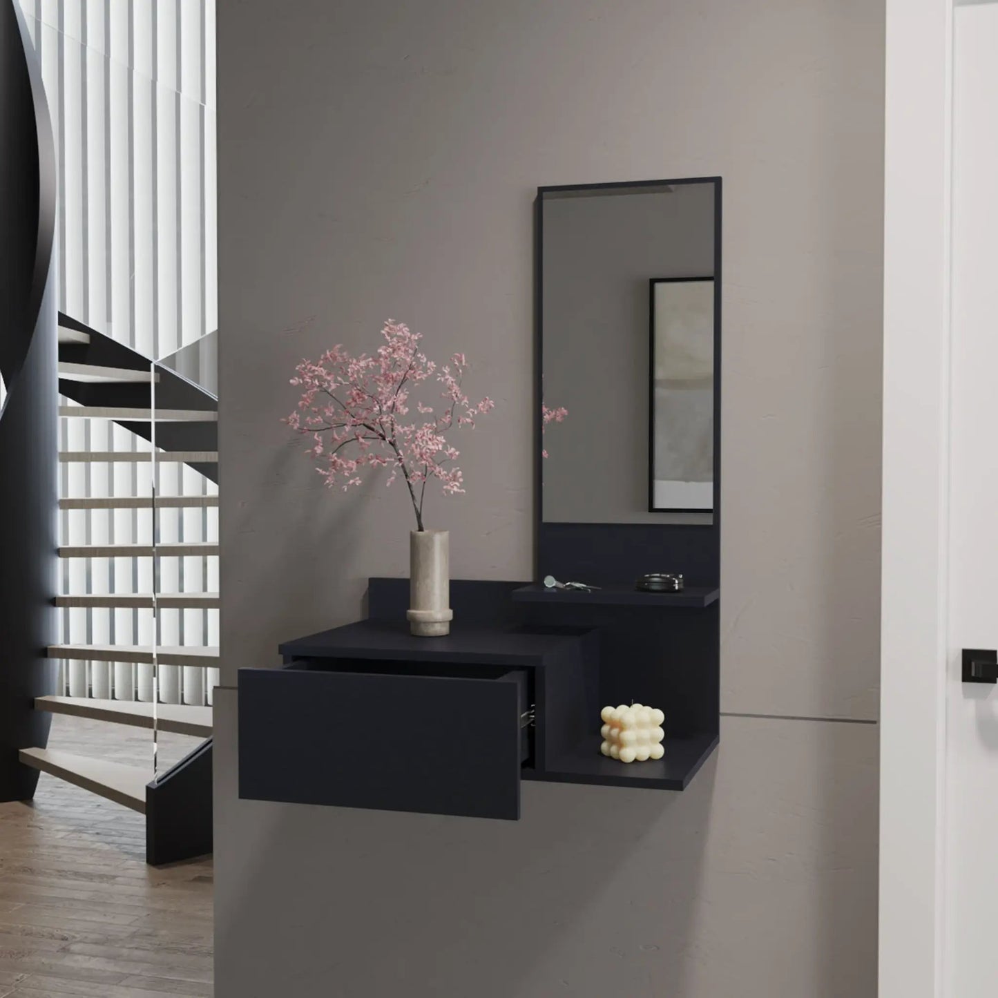 Lowell Floating Hallway Cabinet with Mirror