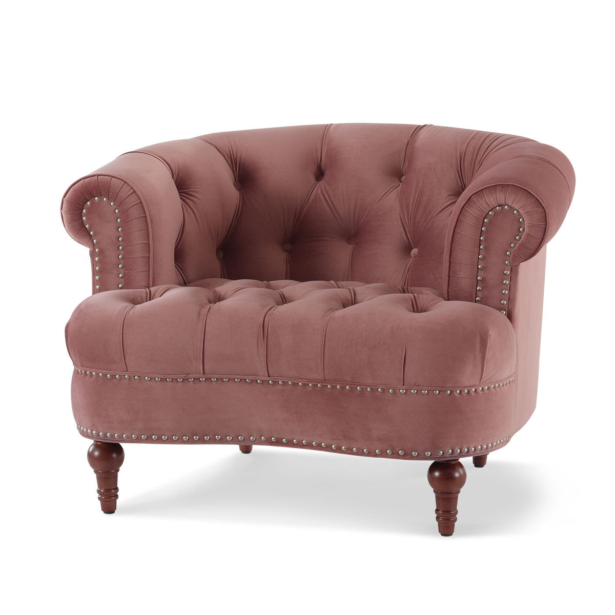 Victorian tufted velvet accent chair in dusty pink with nailhead trim and wood legs HouseOfZazla on Tampa Home & Garden Store