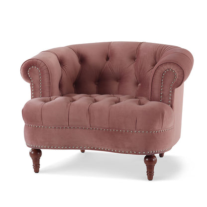 Victorian tufted velvet accent chair in dusty pink with nailhead trim and wood legs HouseOfZazla on Tampa Home & Garden Store
