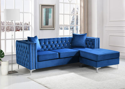 Paige Sofa Chaise and Elegant Tufted Steel Legs