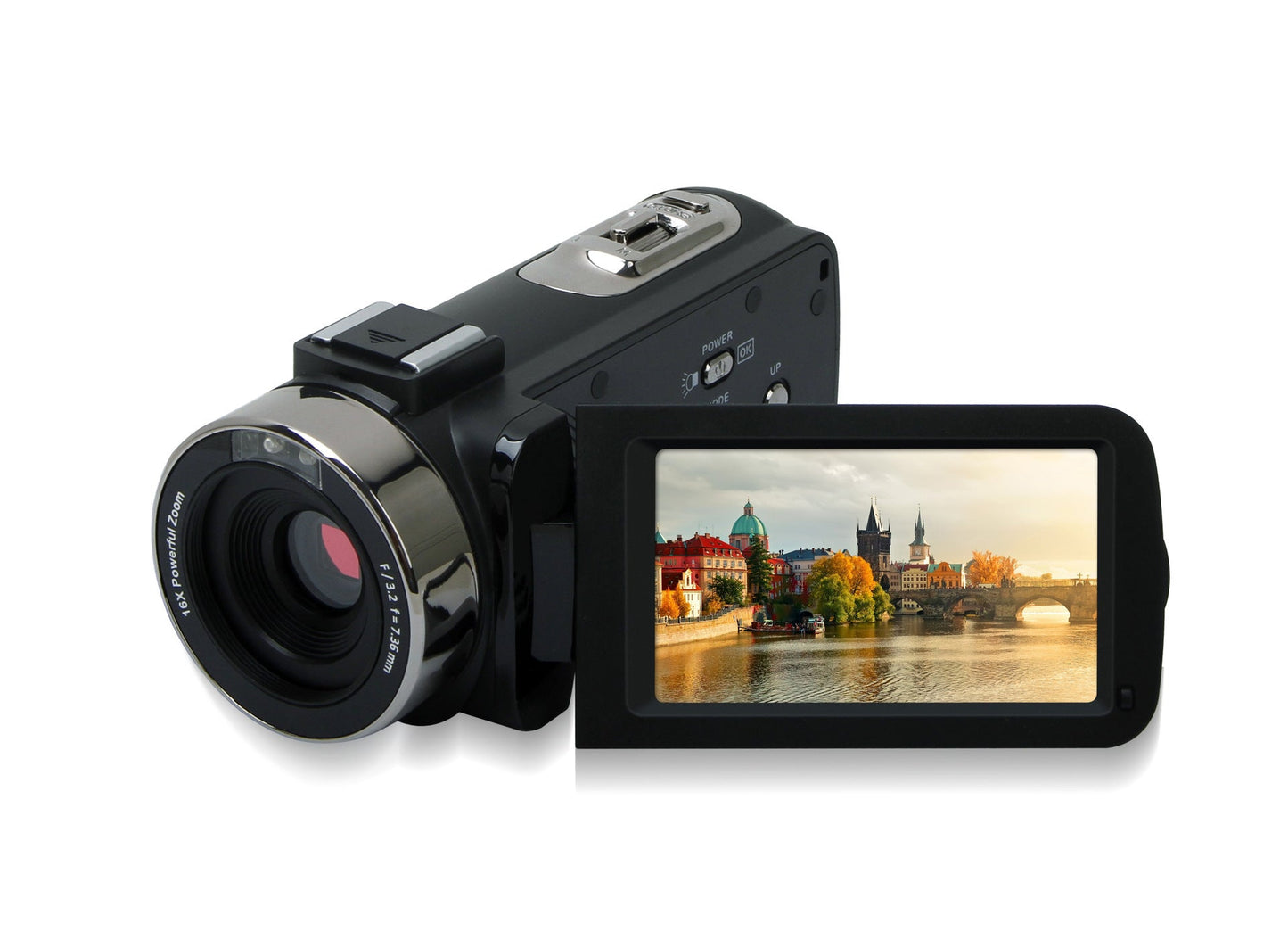HDV-301STRM HD camera camcorder in black with silver lens and flipout LCD cityscape display on Tampa Home & Garden Store