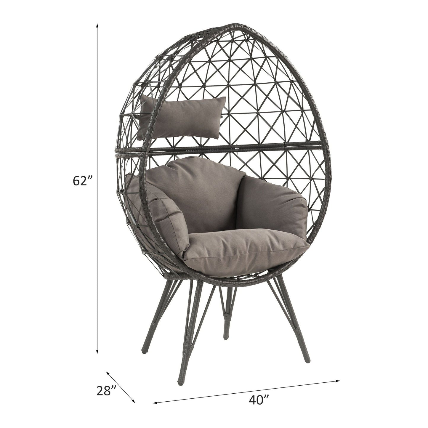 Aeven Patio Lounge Chair Light Gray hanging egg chair with woven rattan frame and cushions on Tampa Home & Garden Store