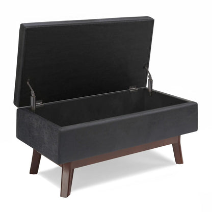 Owen Upholstered Rectangular Storage Ottoman in black fabric with hinged lid and wood legs on Tampa Home & Garden Store