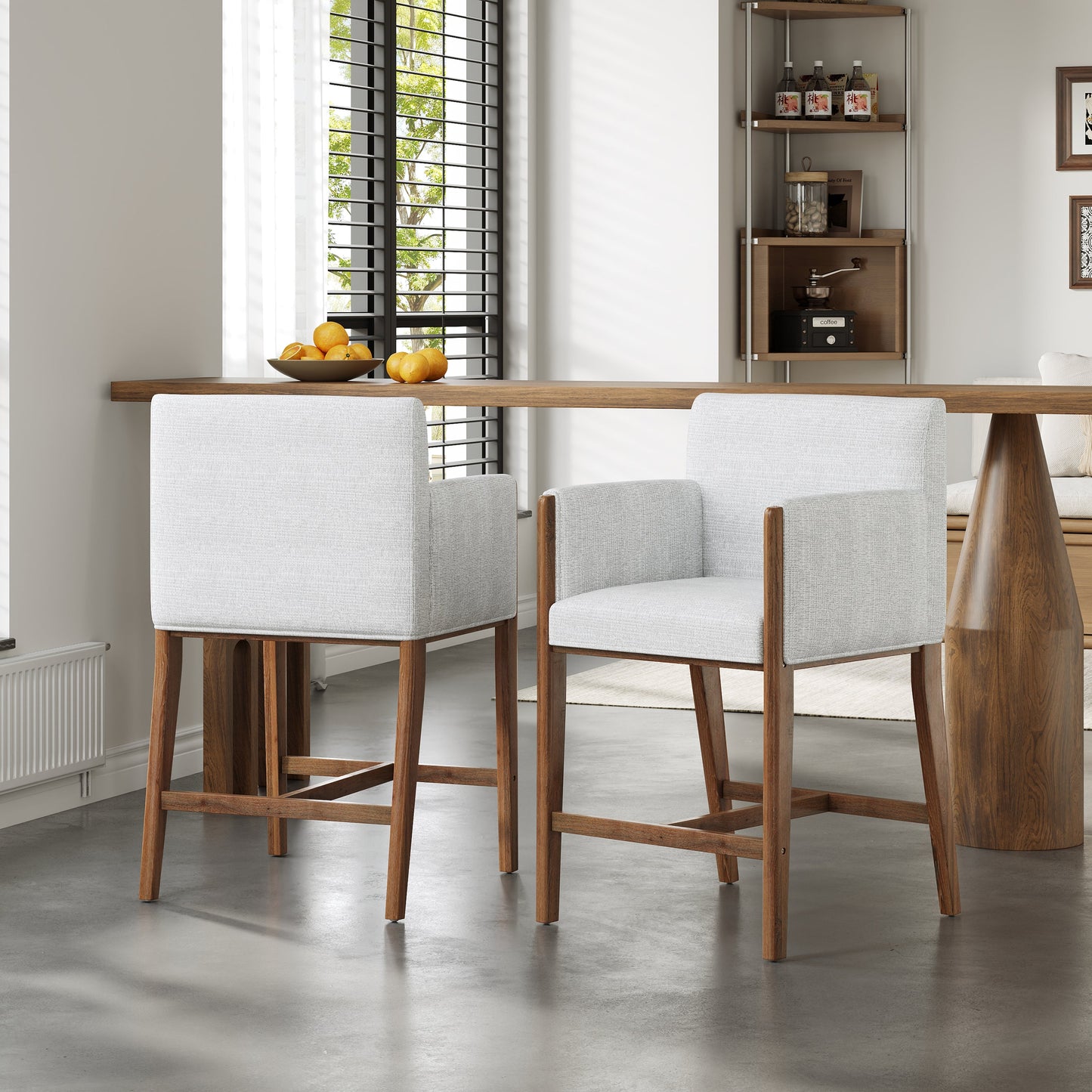 24 Inch Beige Counter Stools With Arms Set of Two