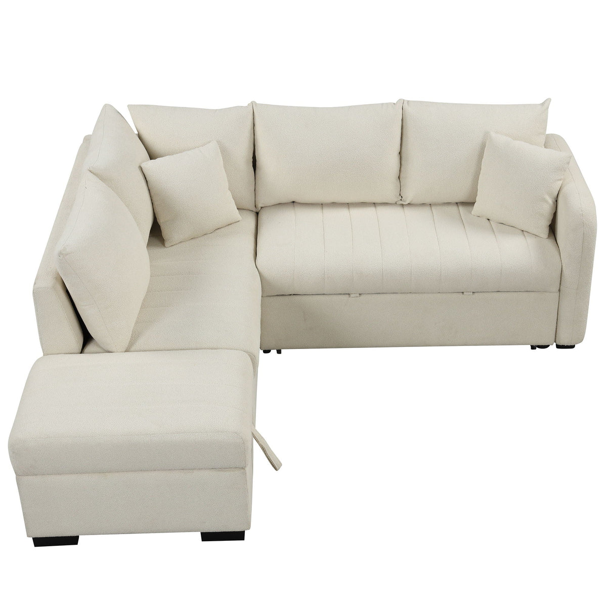 L-shaped sleeper sofa in cream fabric with movable storage ottoman on Tampa Home & Garden Store