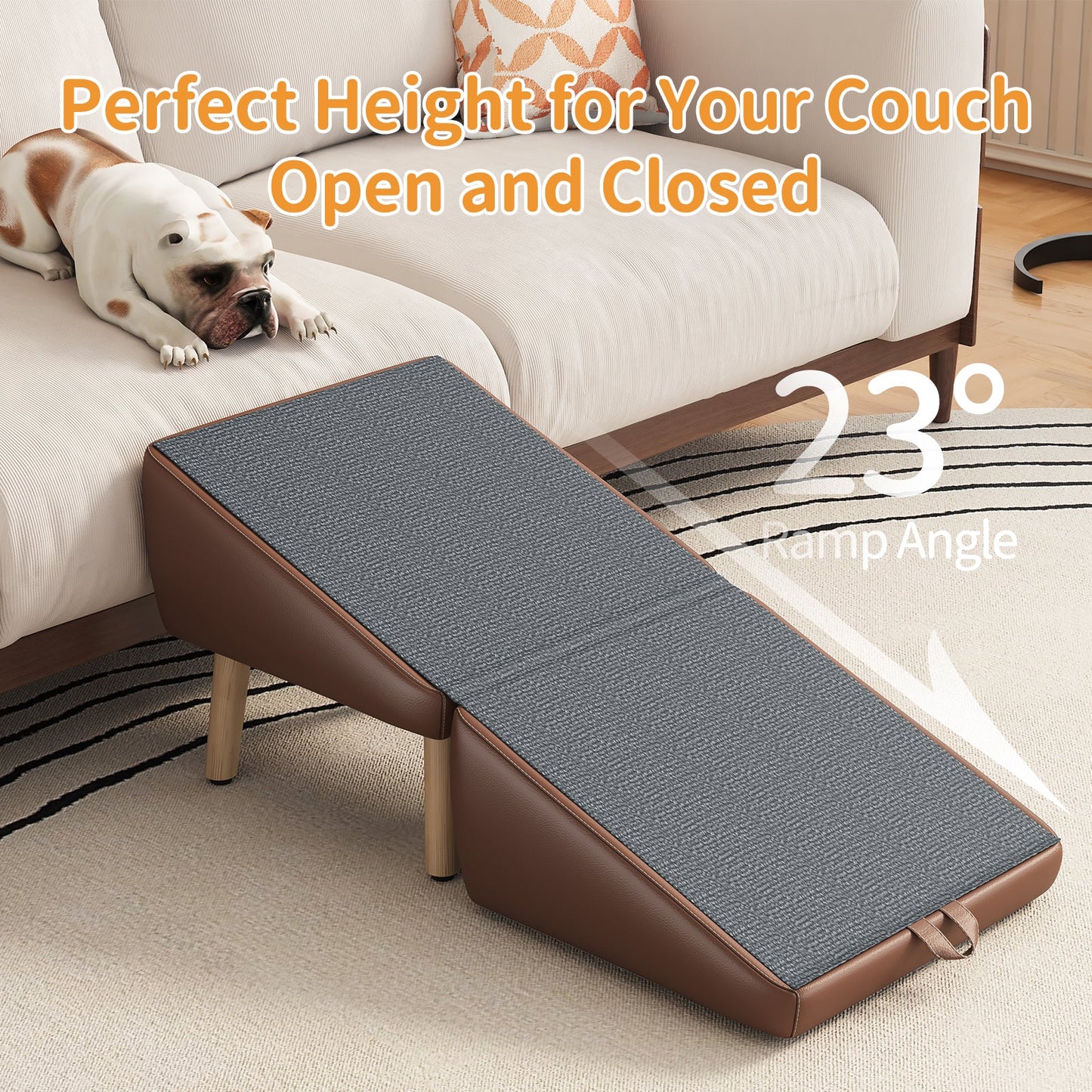 Foldable wooden dog ramp for small dogs and cats, HouseOfZazla blue-gray fabric top on Tampa Home & Garden Store