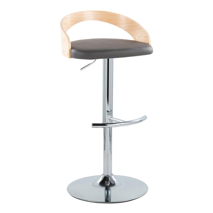 HouseOfZazla barstool with swivel, dark gray padded seat, curved wood backrest, chrome base on Tampa Home & Garden Store
