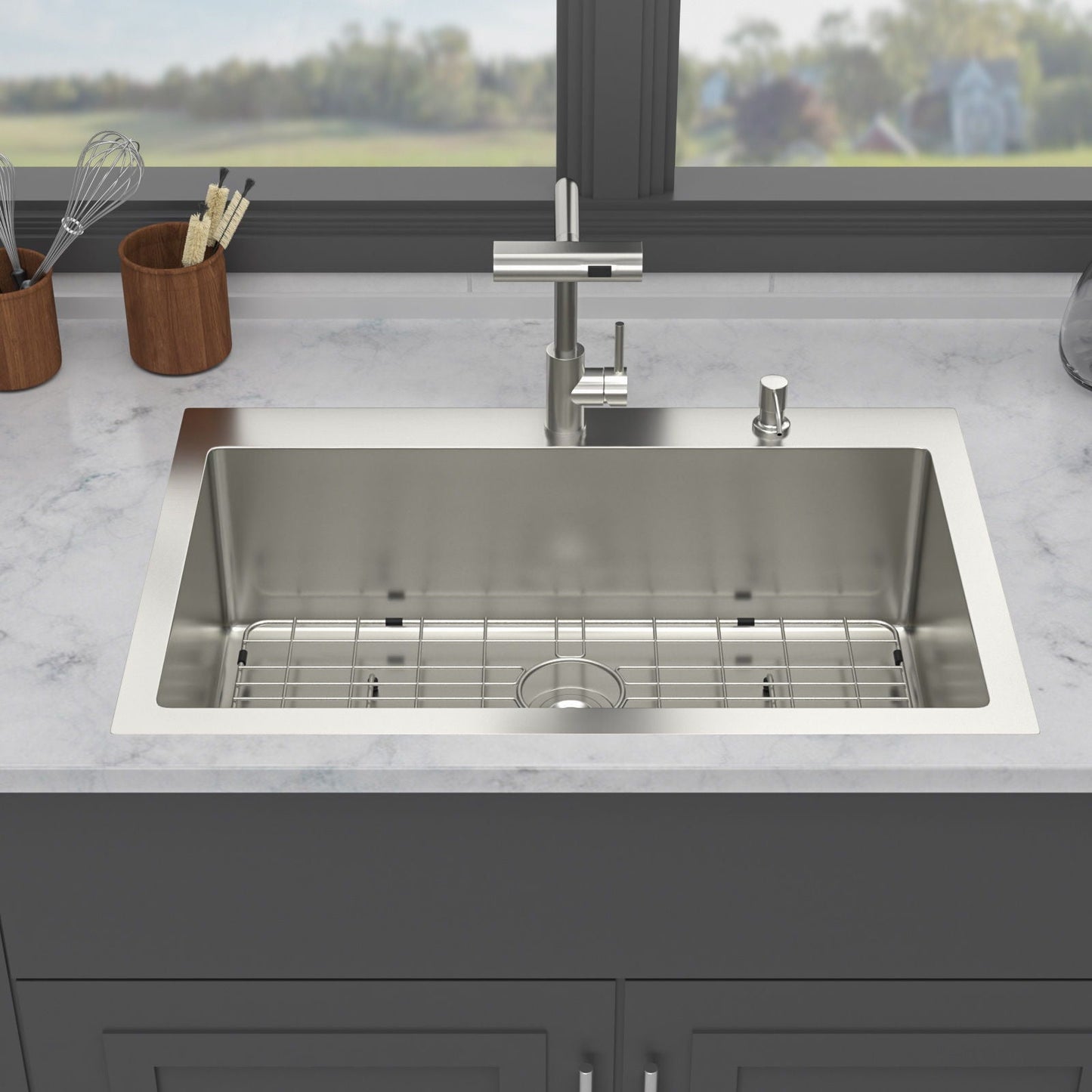 Drop In Kitchen Sink With Faucet And Dispenser