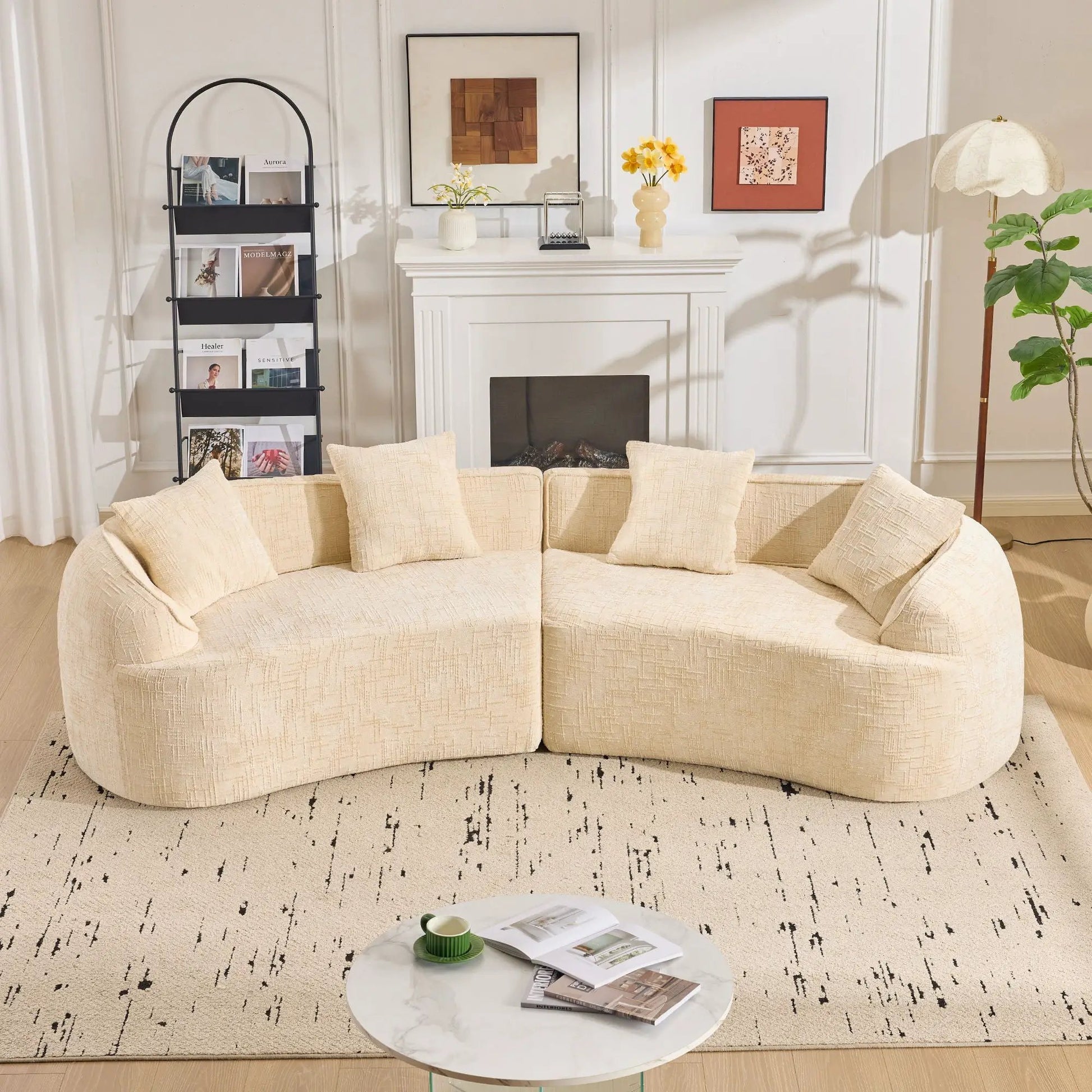 Curved compressed beige sofa by Unique Piece Furniture, Nordic stationary sofa in living room on Tampa Home & Garden Store
