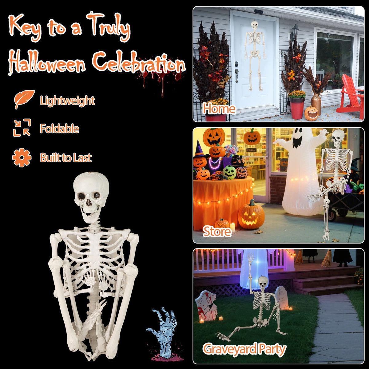 5.4 ft life-size Halloween skeleton cardboard cutout DirectDeals for porch display on Tampa Home & Garden Store
