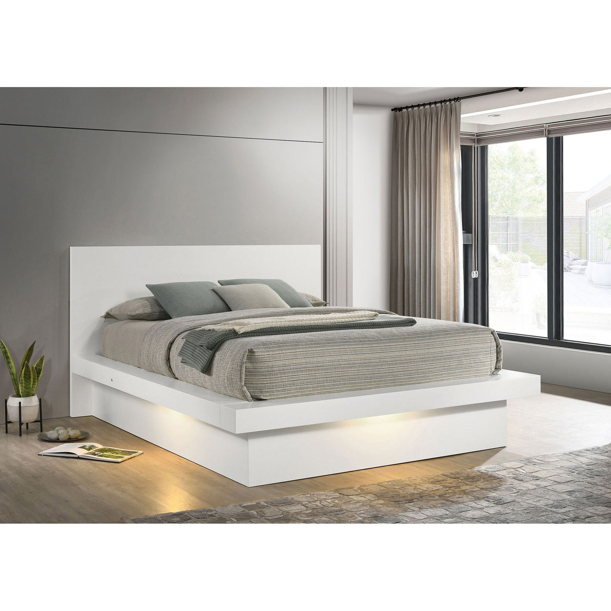 Tokyo - LED Panel Bed With Structured Headboard, white platform bed by HouseOfZazla on Tampa Home & Garden Store