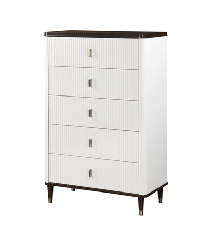 Carena Chest with Drawer Storage white ribbed fronts walnut top brass pulls tapered legs on Tampa Home & Garden Store