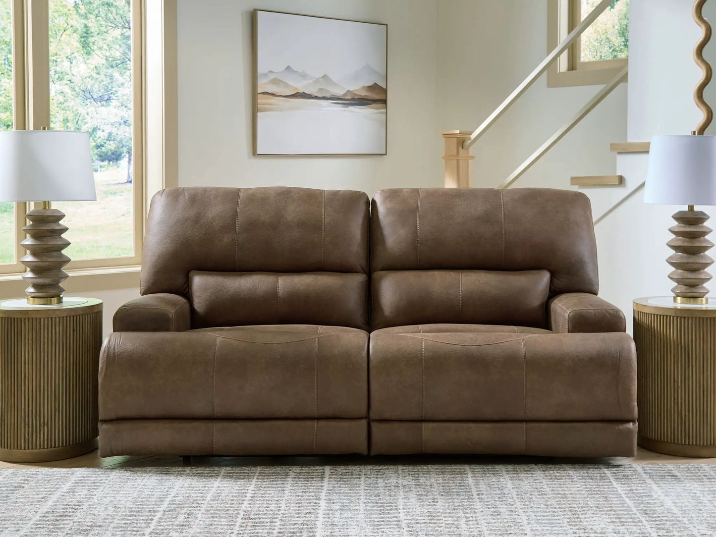 Beckley Place 2-seat power reclining sofa Earth brown leather with adjustable headrests on Tampa Home & Garden Store