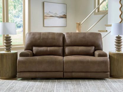 Beckley Place 2-seat power reclining sofa Earth brown leather with adjustable headrests on Tampa Home & Garden Store