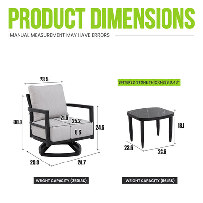3PC Aluminum Patio Furniture Set HouseOfZazla black frame gray cushions round table on Tampa Home & Garden Store