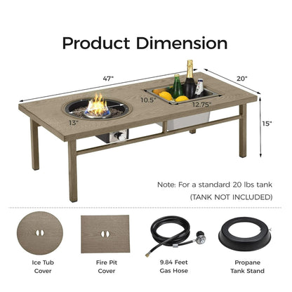Outdoor Propane Fire Pit and Ice Bucket Table