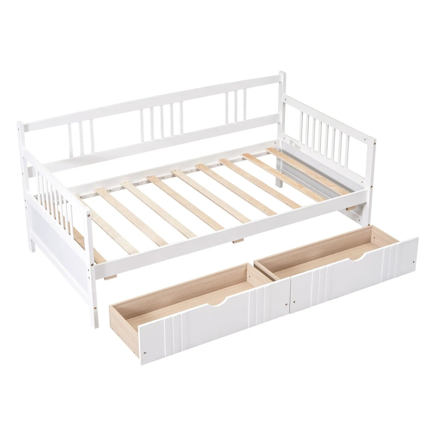 Multifunctional modern daybed frame in white with natural wood storage drawers on Tampa Home & Garden Store