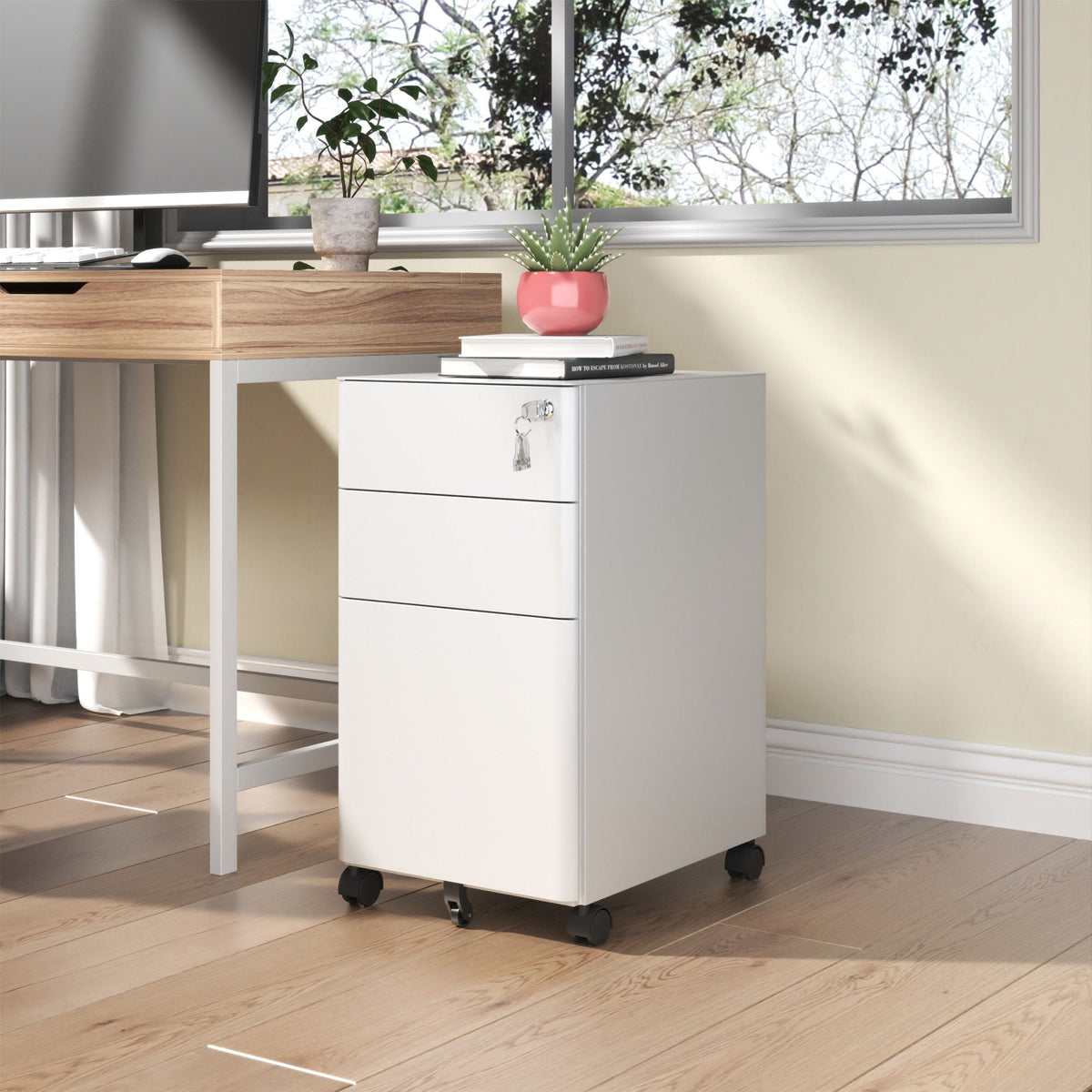 White 3-drawer mobile filing cabinet with lock and casters by HouseOfZazla on Tampa Home & Garden Store