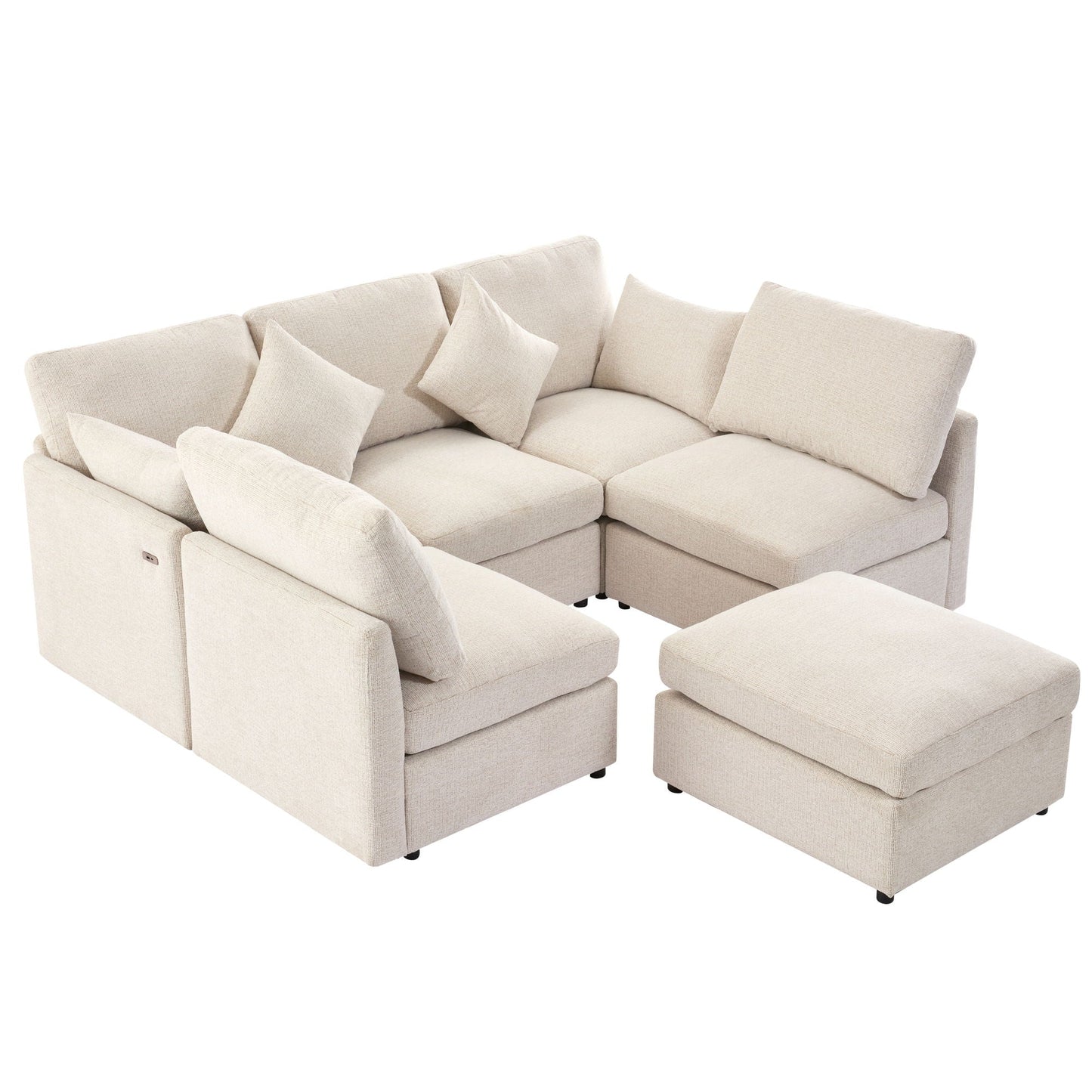 Beige modular sectional sofa with ottoman and USB ports, living room set by HouseOfZazla on Tampa Home & Garden Store
