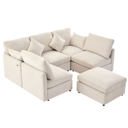Beige modular sectional sofa with ottoman and USB ports, living room set by HouseOfZazla on Tampa Home & Garden Store